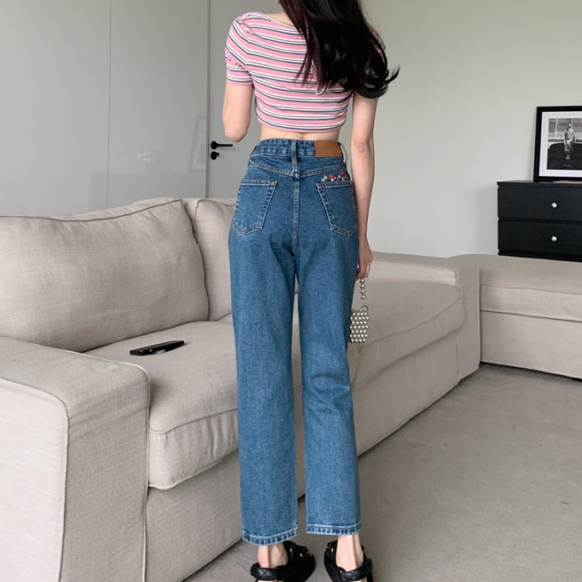 Mushroom Embroidered Mom Jeans (2 Colors)