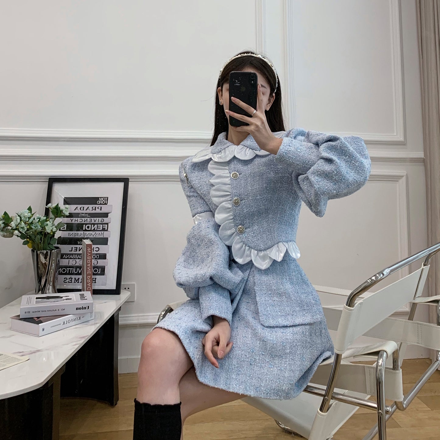 Scallop Tweed Jacket / Skirt (Blue)
