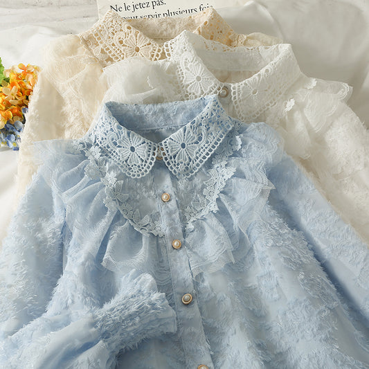 Ruffle Lace Button Up Shirt (3 Colors)
