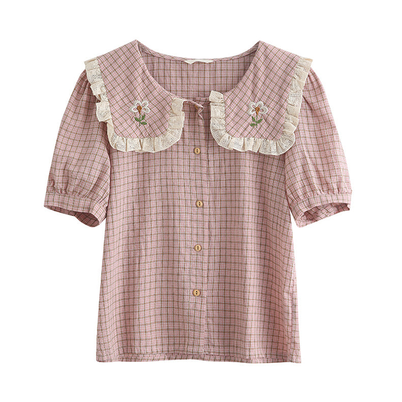 Cottage Flower Plaid Blouse (Pink)
