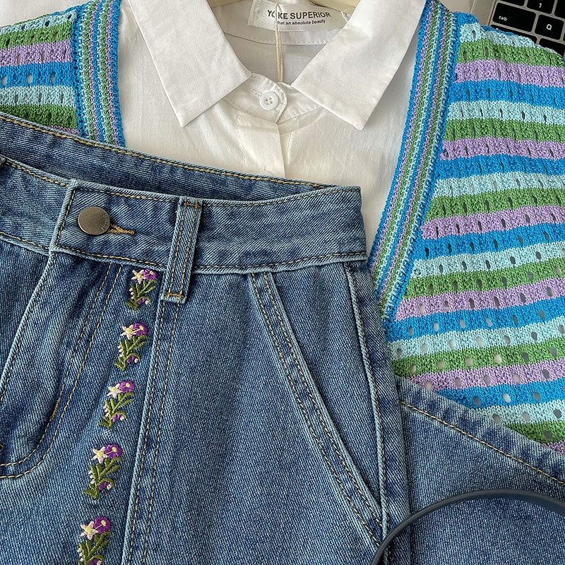 Retro Amethyst Floral Pocket Jeans (Medium Denim)