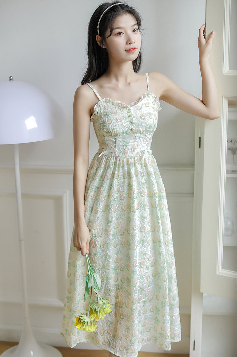 Watercolor Garden Cami Dress (White)