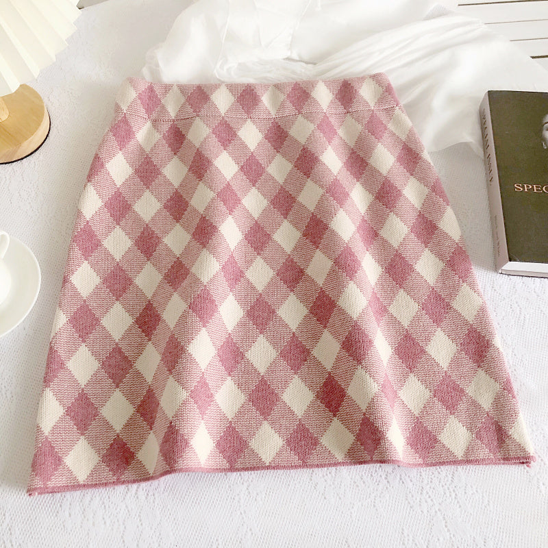 Gingham Diamond Knit Skirt (6 Colors)