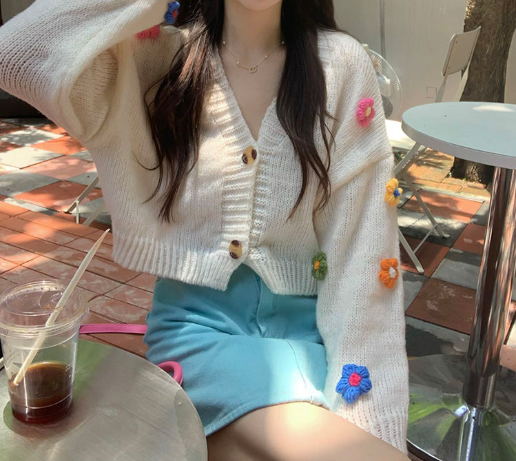 Daisy Pom Pom Cropped Cardigan (2 Colors)