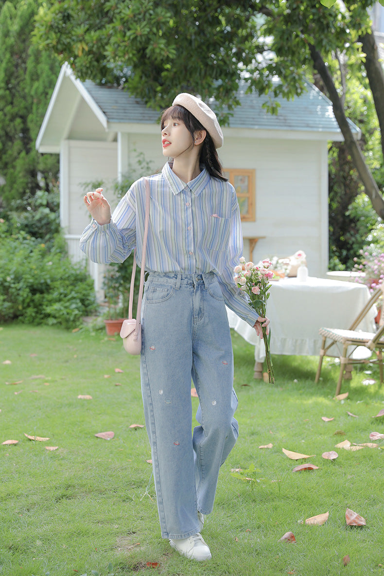 Saturn Embroidered Jeans (Light Denim)