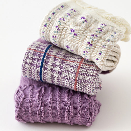 Floral Plaid Sock Set (Purple)
