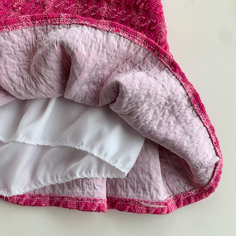 Tweed Plaid Blazer Skirt Set (Hot Pink)