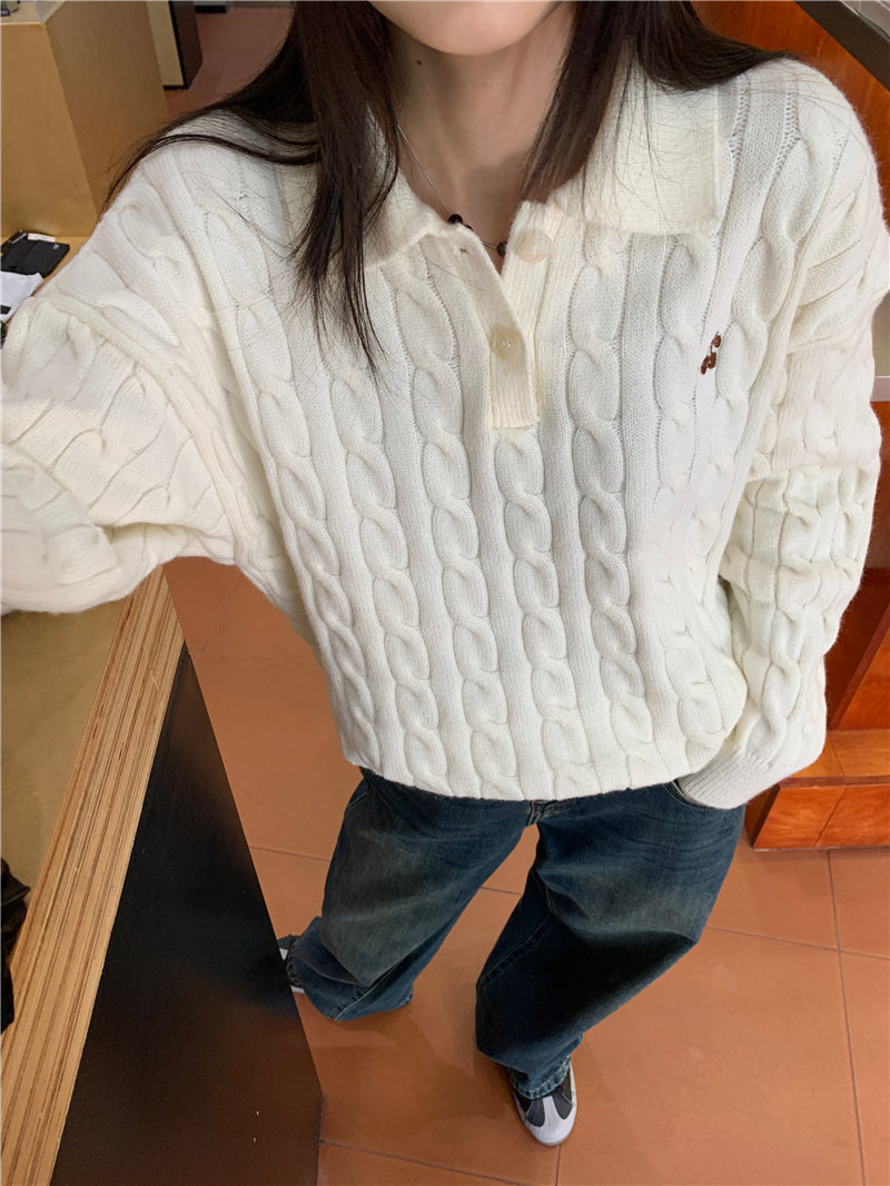 Cherry Polo Cable Knit Sweater (2 Colors)