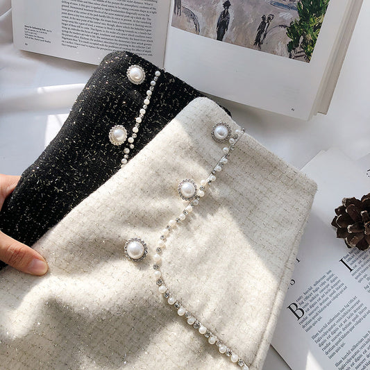 Pearl Trim Tweed Shorts (2 Colors)