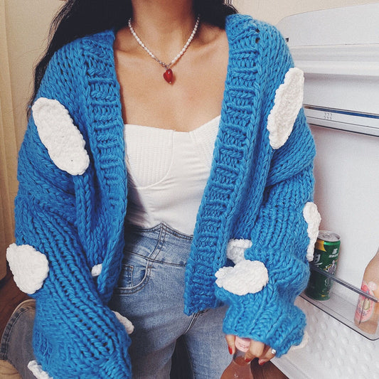 Chunky Cloudy Sky Cropped Cardigan (Blue)