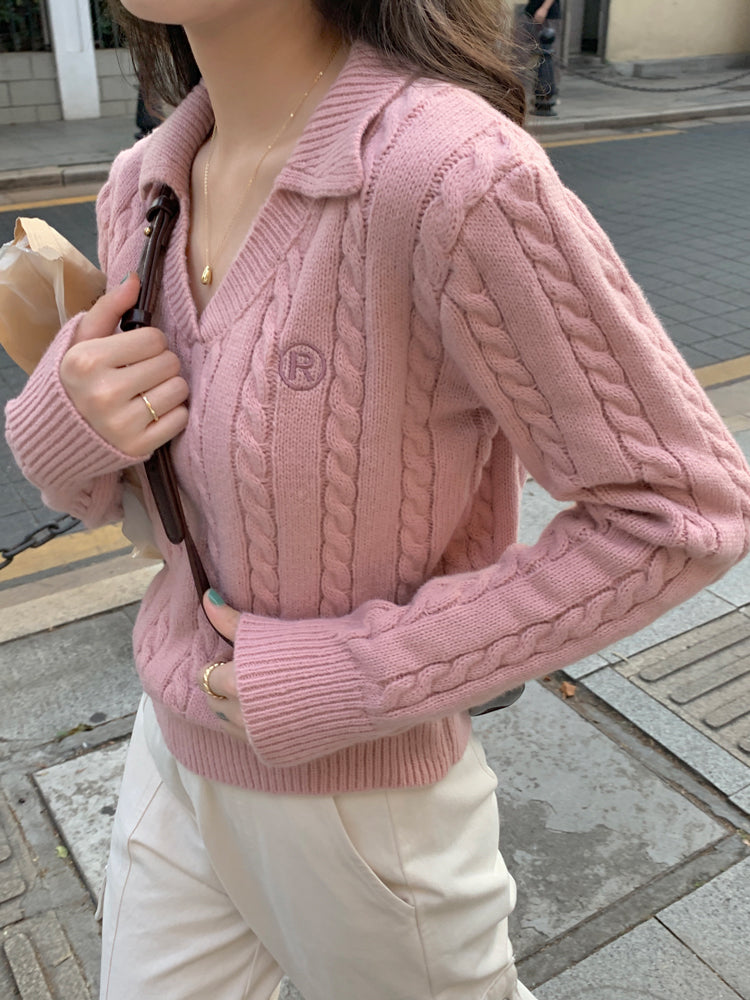 Cable Knit Polo Sweater (6 Colors)