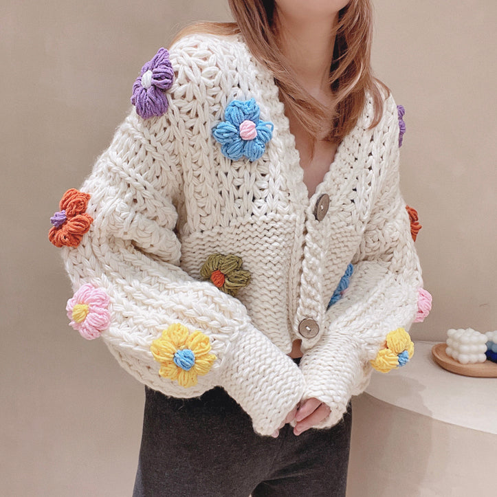 Chunky Knit Daisy Cropped Cardigan (3 Colors)
