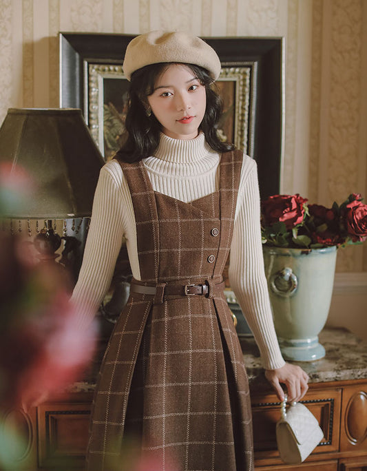 Plaid Pinafore Midi Dress (3 Colors)