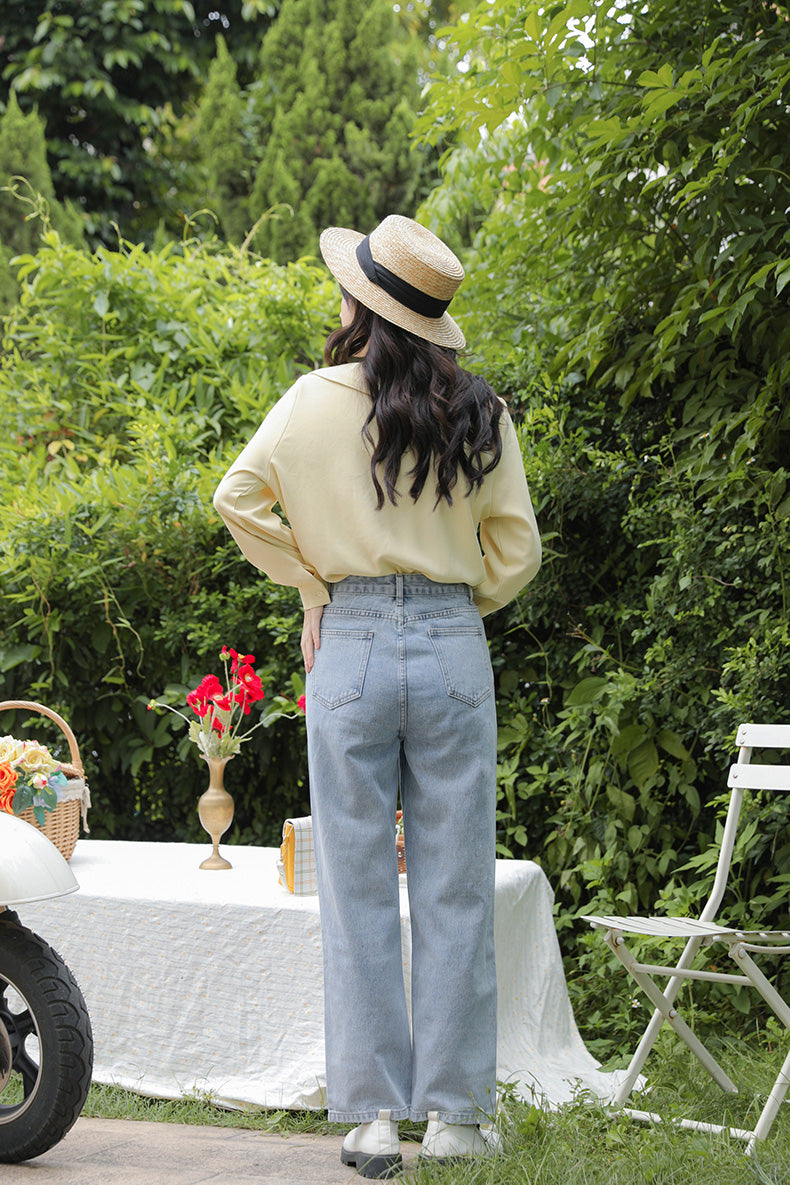 Embroidered Flower Vines Jeans (Light Denim)
