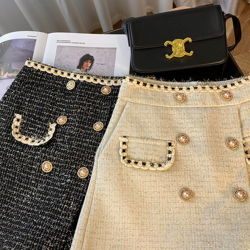 Preppy Tweed Asymmetrical Shorts (2 Colors)