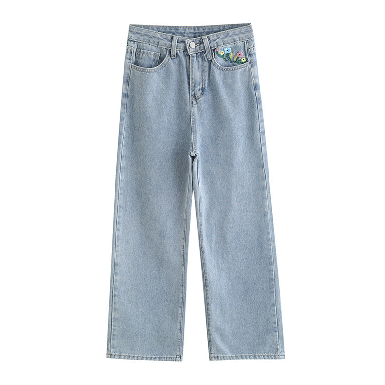 Peek-A-Boo Embroidered Jeans (Light Denim)