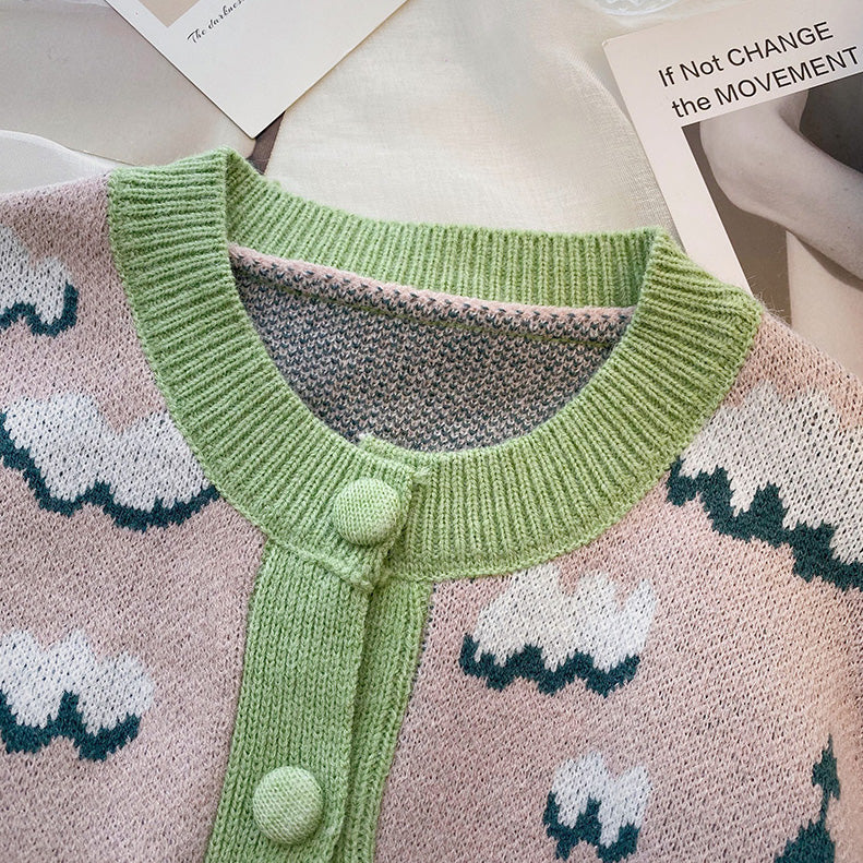 Country Sheep Cardigan (Pink/Green)
