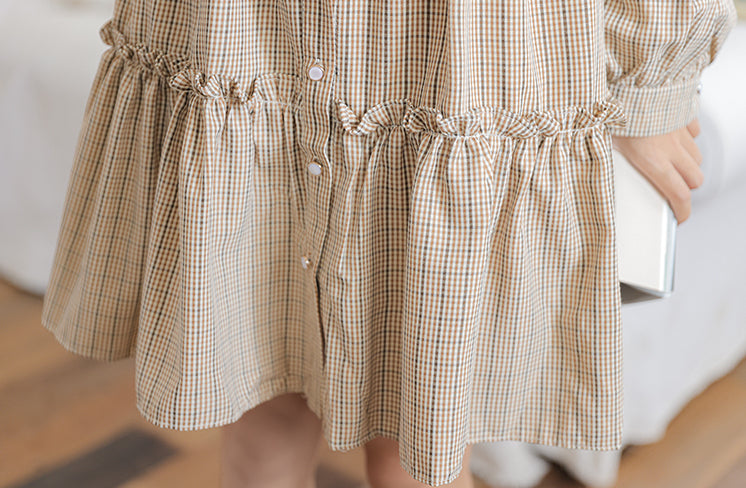 Curiosity Plaid Shirt Dress (Khaki)