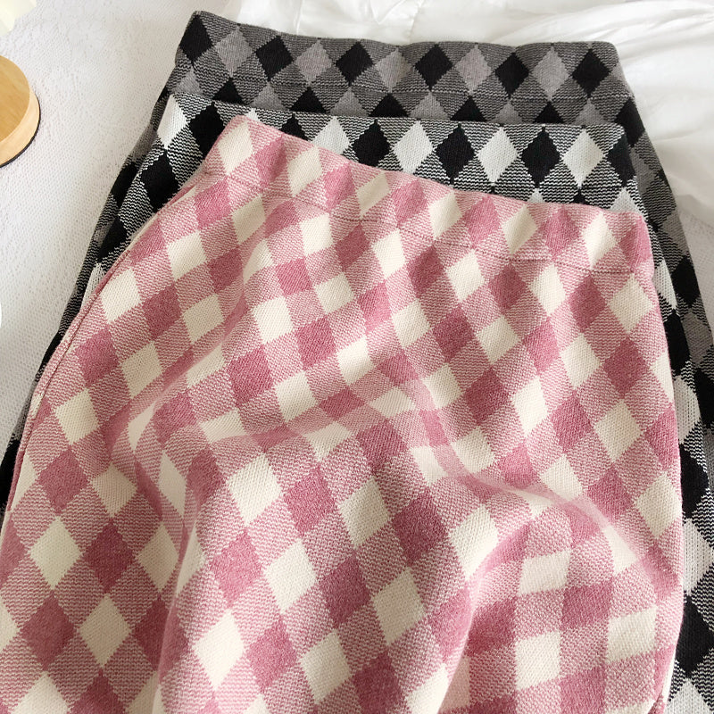 Gingham Diamond Knit Skirt (6 Colors)