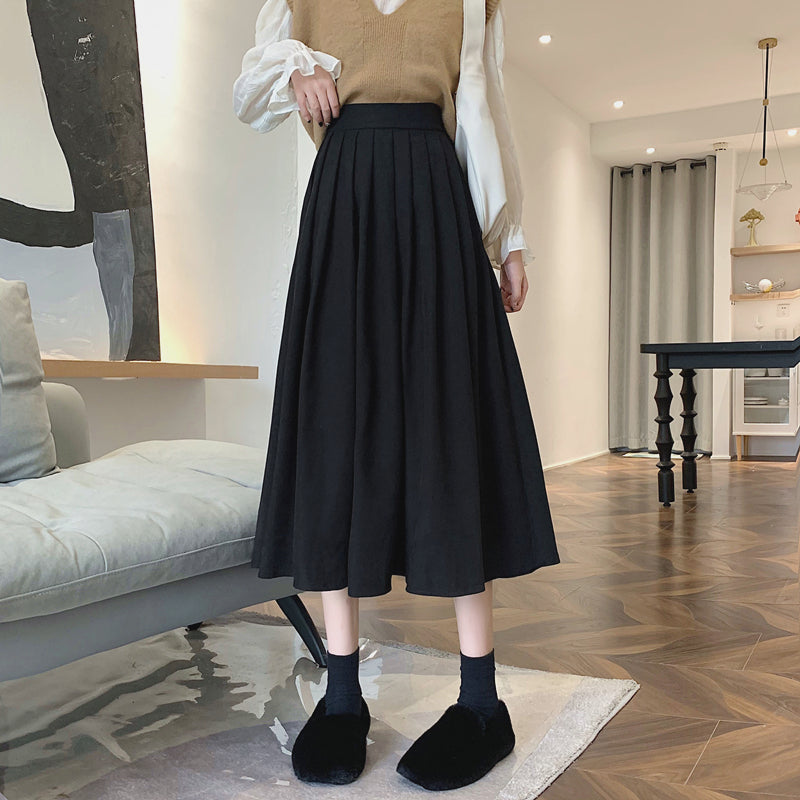 Corduroy Suede Midi Skirt (5 Colors)