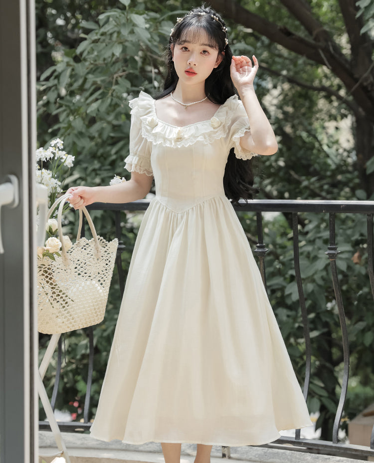 Blanc Rose Midi Dress (Cream)