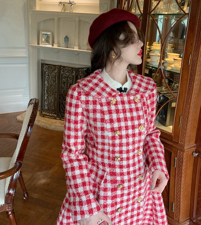 Candy Cane Gingham Dress Coat (Red/White)