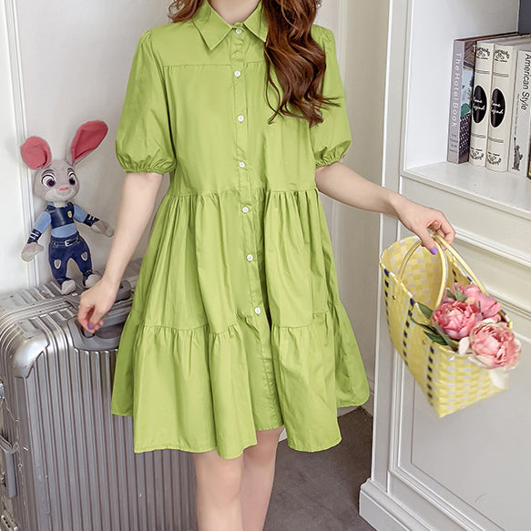 Puff Sleeve Tiered Shirt Dress (5 Colors) – Megoosta Fashion