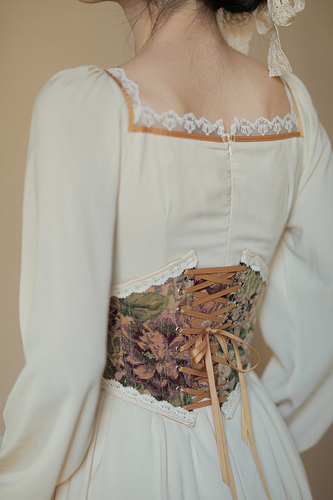 Rustic Floral Waist Corset (Khaki)