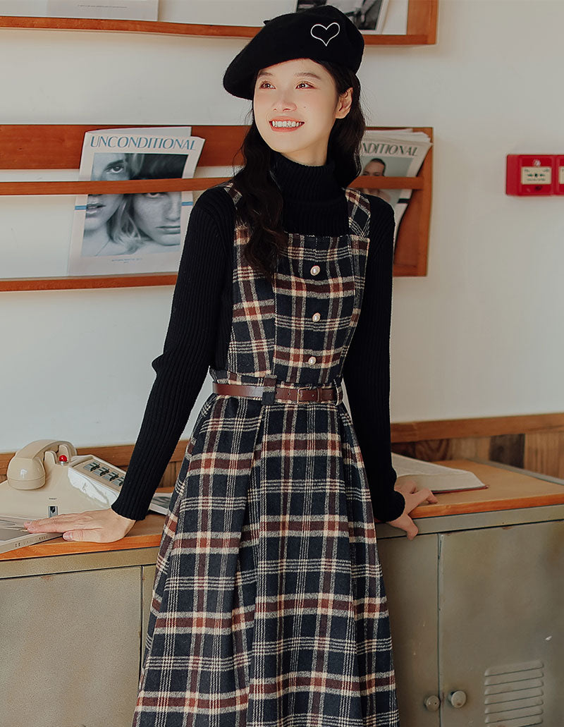 Holiday Plaid Pinafore Midi Dress (2 Colors)