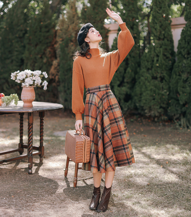 Pumpkin Spice Sweater & Skirt Set (Orange)