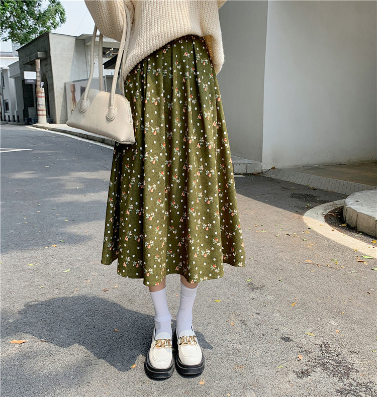 Raining Flowers Corduroy Midi Skirt (3 Colors)