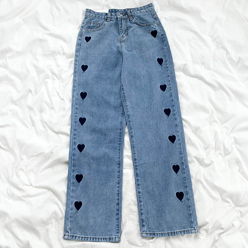 Embroidered Heart Jeans (2 Colors)