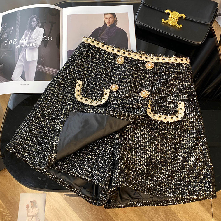 Preppy Tweed Asymmetrical Shorts (2 Colors)