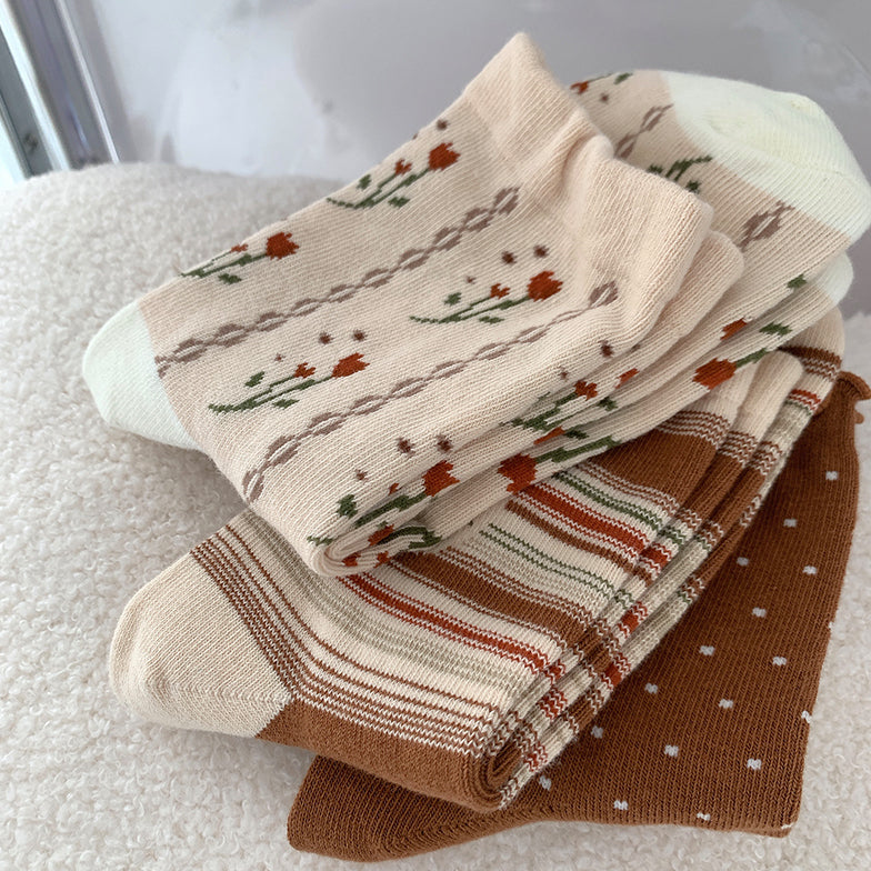 Fall Florals Sock Set (Brown)