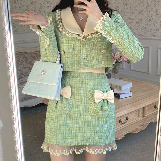 Matcha Peter Pan Tweed Set (Green)