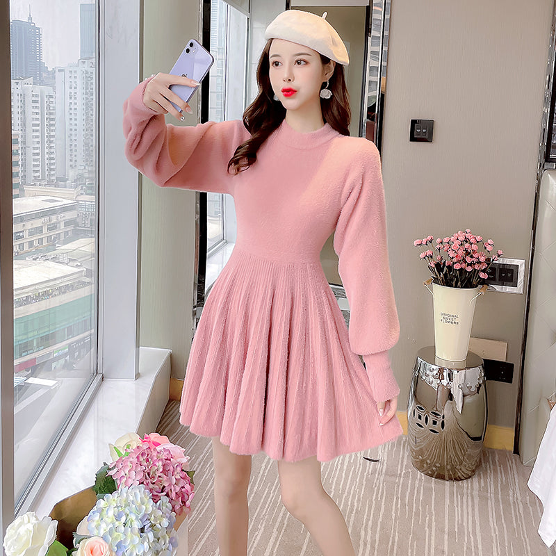 Fuzzy Puff Sleeve Sweater Dress (3 Colors)