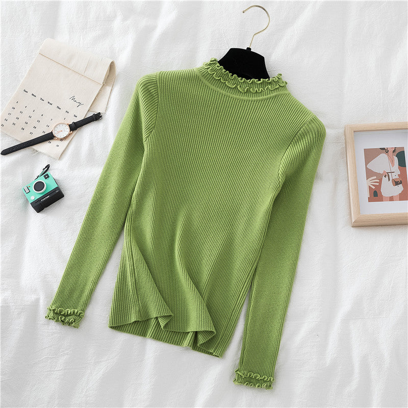 Basic Frilly Mock Neck Sweater (17 Colors)