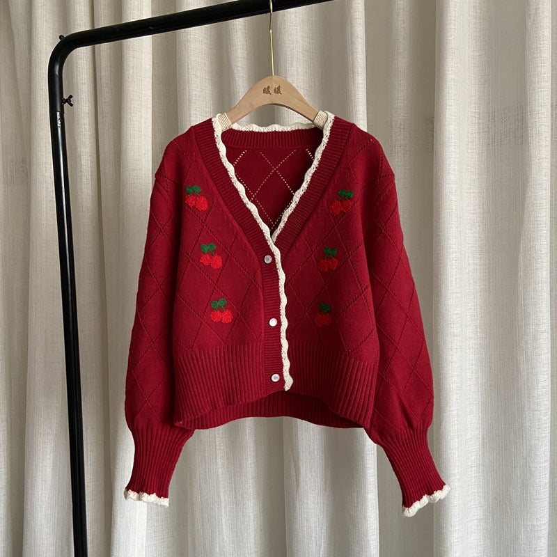 Cherry Diamond Knit Cardigan (3 Colors)