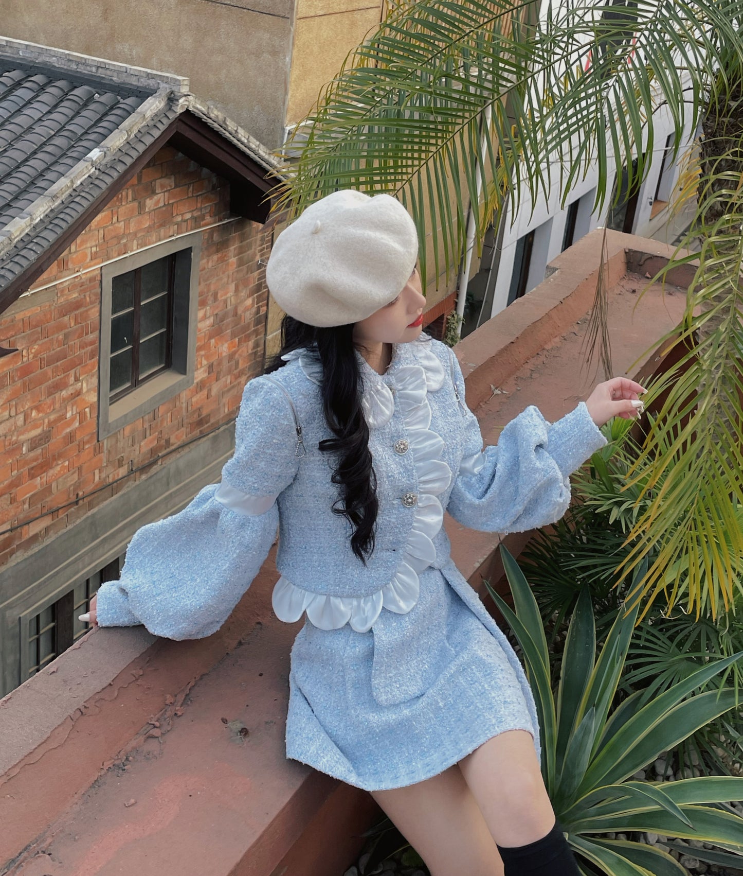 Scallop Tweed Jacket / Skirt (Blue)