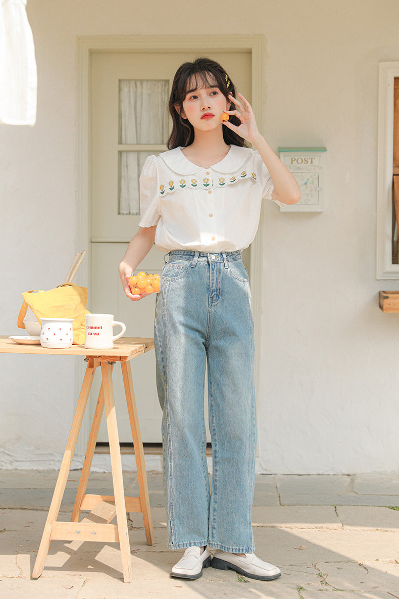 Daisy Chain Scalloped Blouse (White)
