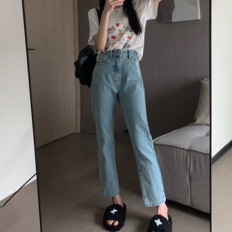 Mushroom Embroidered Mom Jeans (2 Colors)