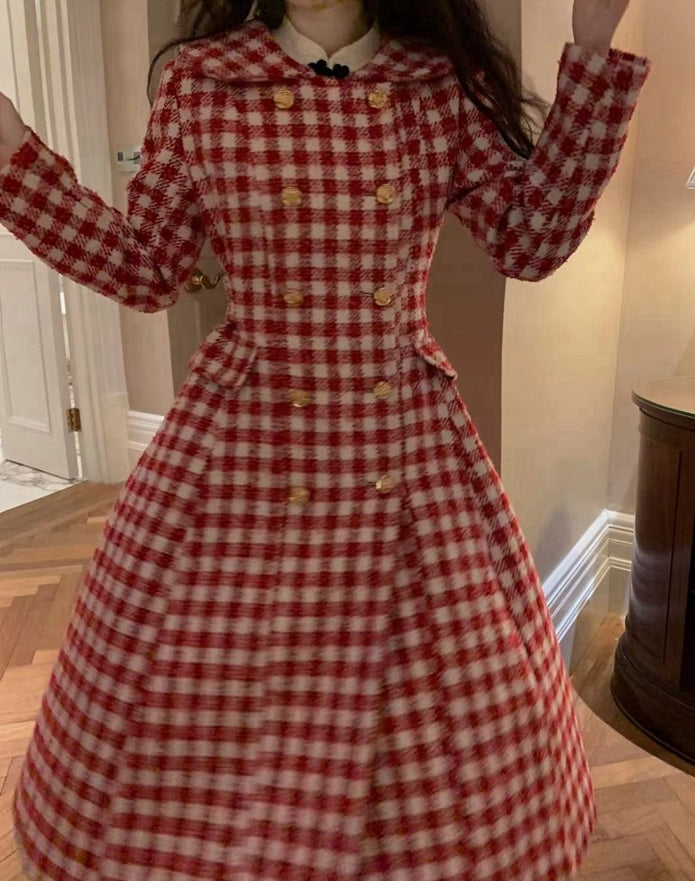 Candy Cane Gingham Dress Coat (Red/White)