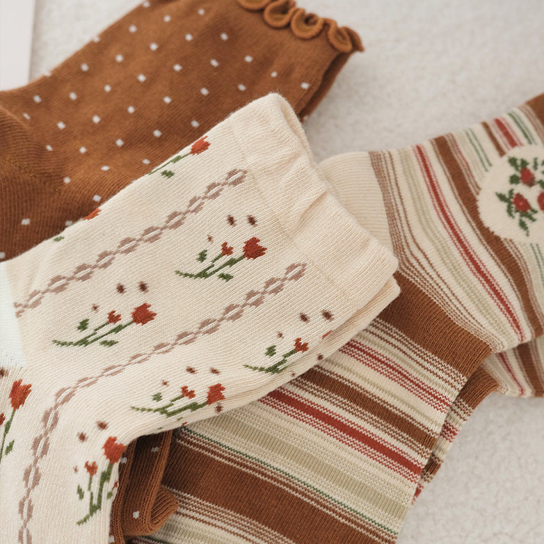 Fall Florals Sock Set (Brown)