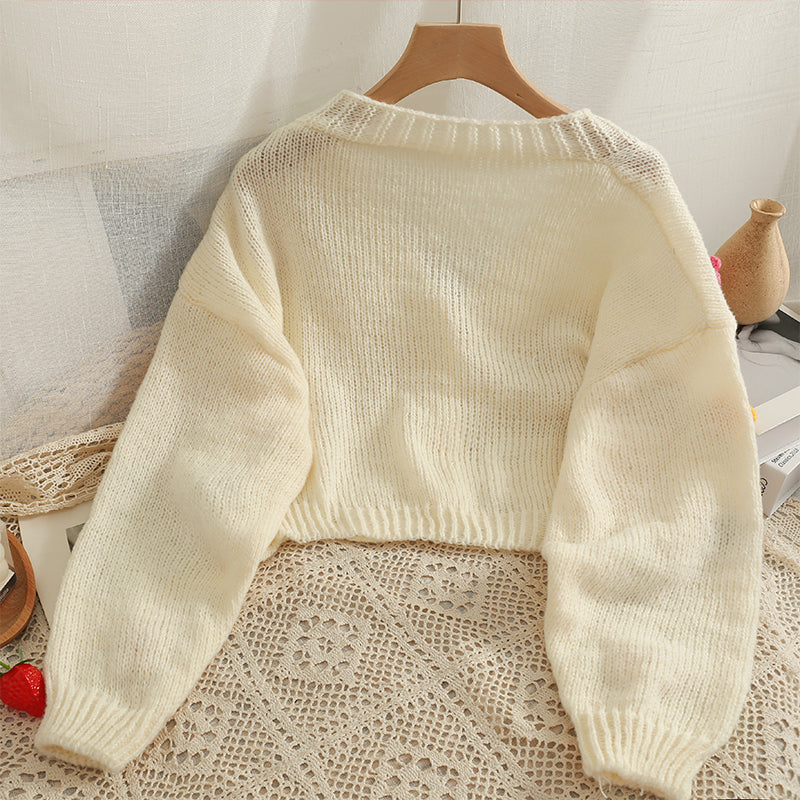 Daisy Pom Pom Cropped Cardigan (2 Colors)
