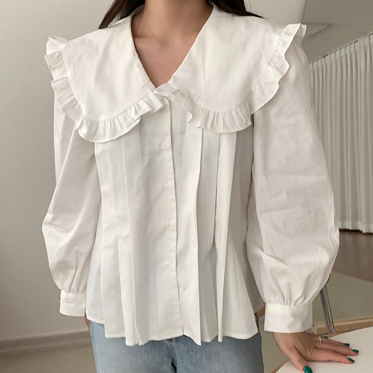 Oversized Peter Pan Collar Button Up Shirt (2 Colors)