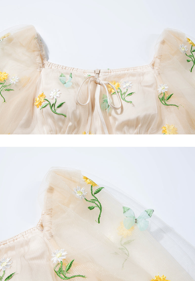 Butterfly Garden Tulle Maxi Dress (Cream)