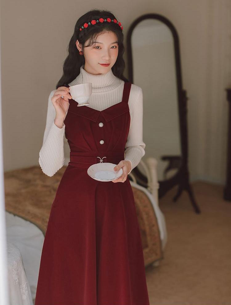 Corduroy Pearl Cami Midi Dress (2 Colors)