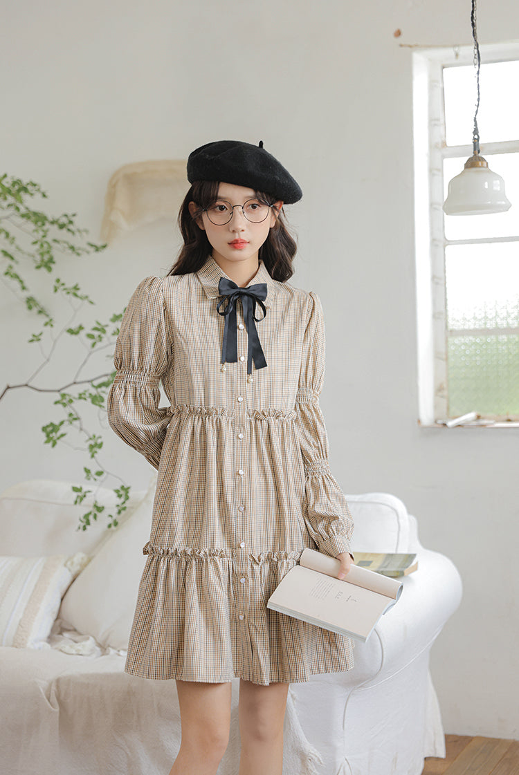Curiosity Plaid Shirt Dress (Khaki)