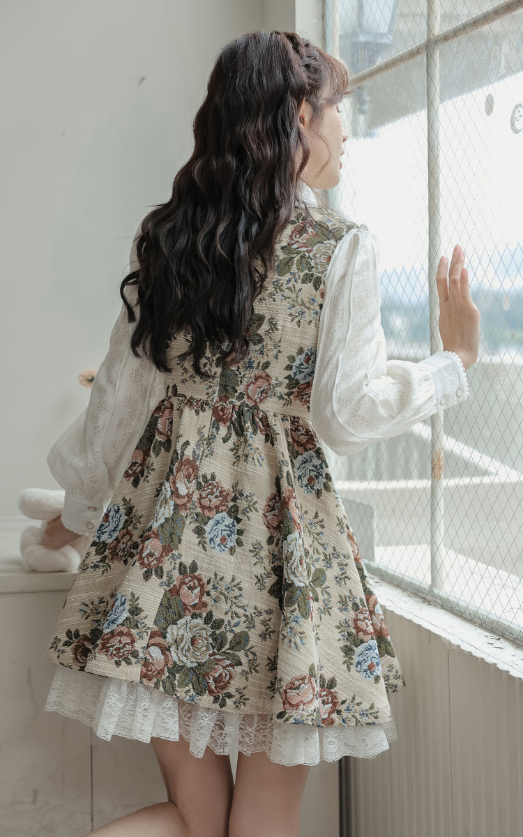 Rustic Rose Babydoll Dress (Beige)