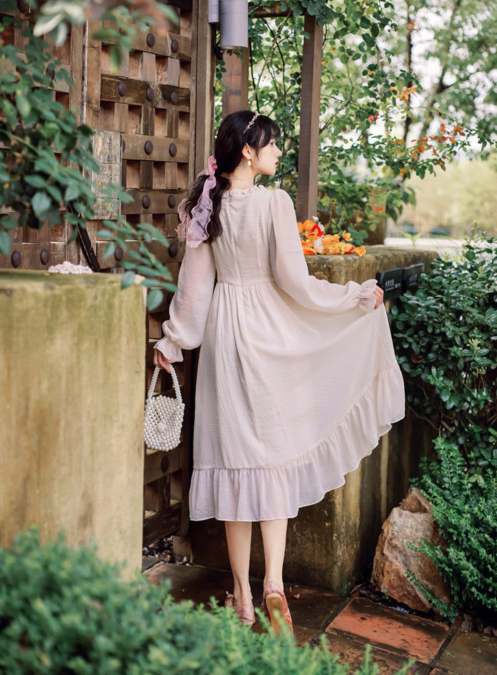 Meadow Corset Midi Dress (White/Pink)